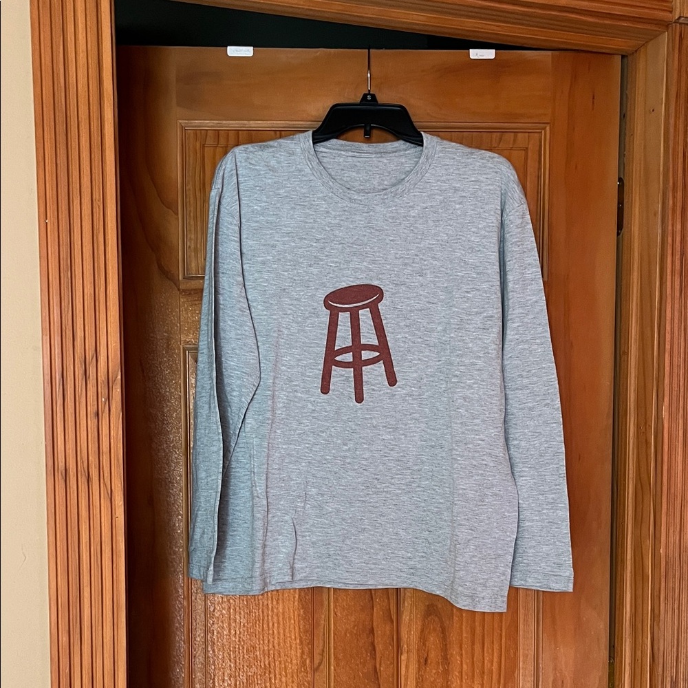Gray Long Sleeve Shirt with Stool Graphic